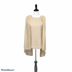 Tianzhien hi lo sleeveless round neck back zip waterfall sides tan tunic